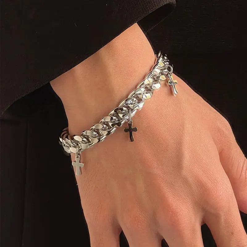 Minimalist Cross Charm Bangle in Titanium Steel, Versatile Daily Wear Jewelry for Men and Women, Ideal Arm Candy Gift, Arm Candy Accessories, Ideal Gift For Men-Women, Fashionable Gift Idea