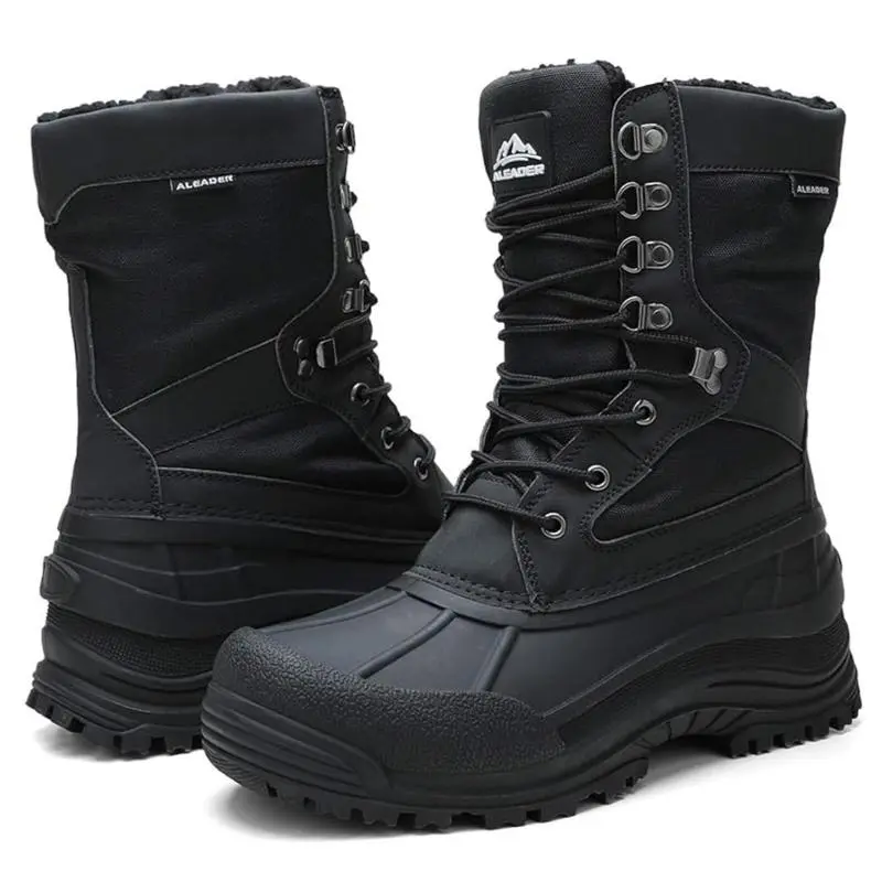 ALEADER Men's Classical Lace-Up Insulated Waterproof Durable Outdoor Hiking Winter Snow Boots - Low Heel, Rubber Sole, 3M Thinsulate Insulation, Trekking Camping Outdoor Footwear, Men's Shoes, Laces, Fabric, Athletic, Daily Work, Outdoor Walks