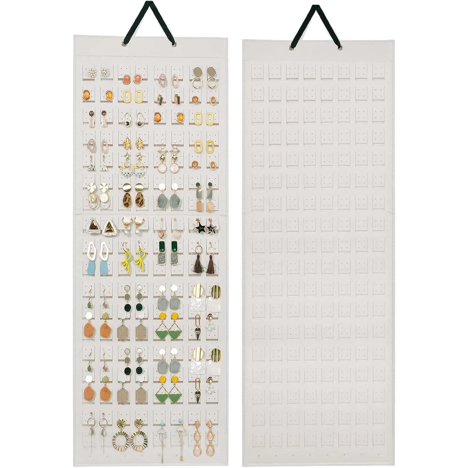 Hanging Earring Holder Organizer with 20 Hooks for Women, Earring Organizer Wall Earrings Hanger Pierced Earring Storage, Felt Stud Earring Display, 608 Holes for Earrings- Beige, 1 Pack
