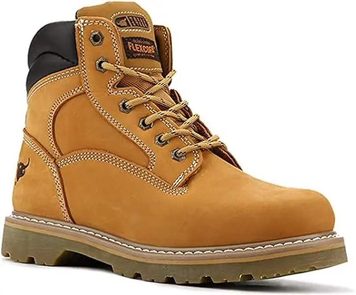 TEXAS STEER 00094 Men's 6" Soft Toe Work Boots, Nubuck Leather, Goodyear Welt Construction, Slip Resistant Rubber Outsole, Water Resistant Boots for Construction, Warehouse & Industrial Work