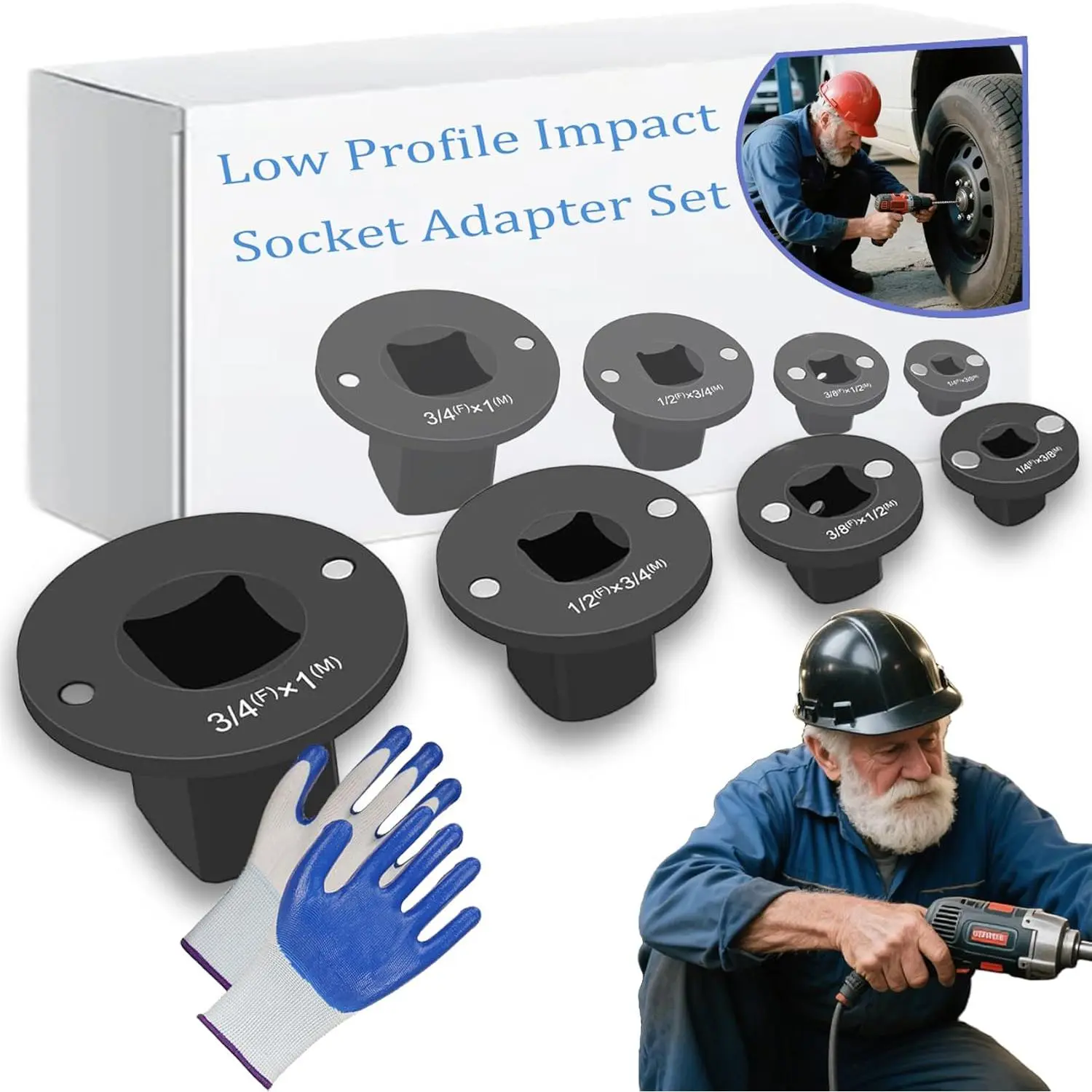 4PCS 2025 Low Profile Impact Socket Adapter Set, Low Profile Socket Adapter Set, 3/4" to 1", 1/2" to 3/4", 1/2" | 1/4'' to 3/8", for Automotive & DIY Tools (1 SETS)