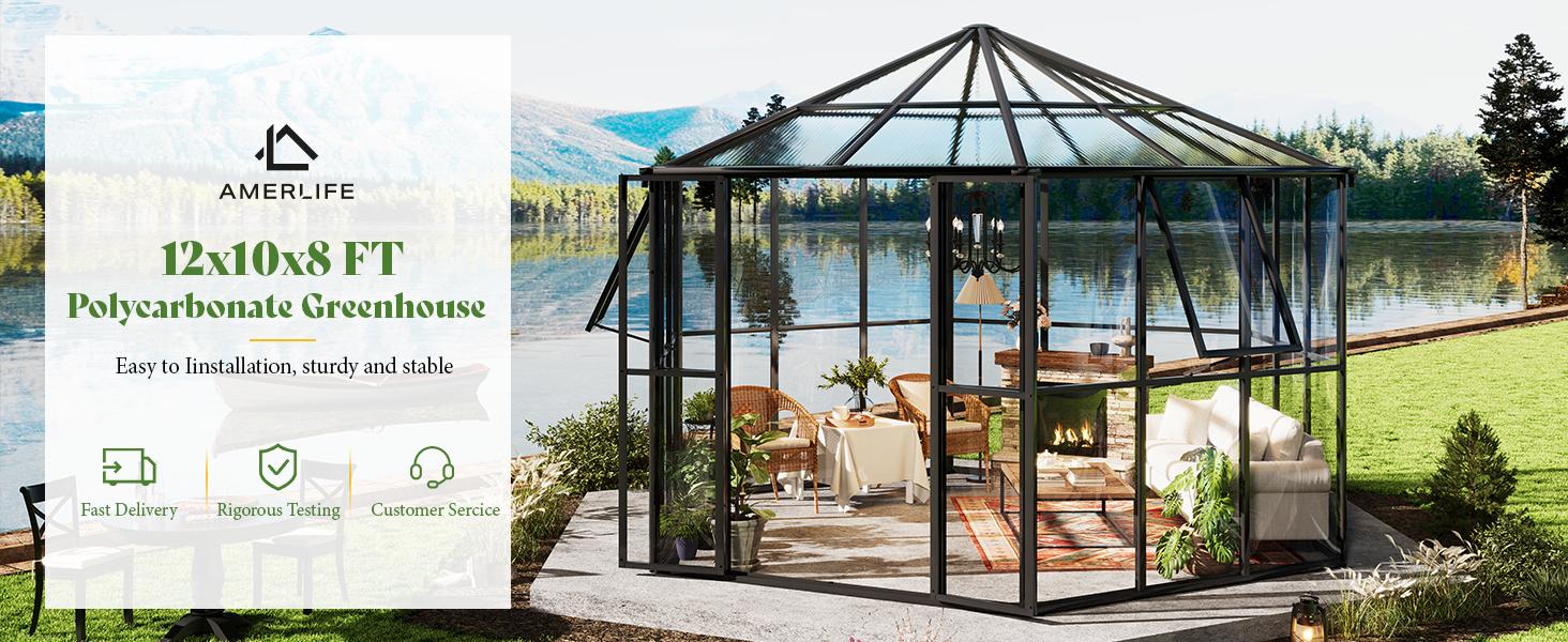 【Ships in 3 Boxes】Amerlife 12x10x8 FT Hexagonal Greenhouse with Quick-Connect Fittings, Greenhouse for Outdoors Garden Backyard with 2 Vents, Walk-in Aluminum Greenhouse- Ships in 3 Boxes 【Ships in 3 Boxes】Amerlife 12x10x8 FT Hexagonal Greenhouse with Quick-Connect Fittings, Greenhouse for Outdoors Garden Backyard with 2 Vents, Walk-in Aluminum Greenhouse- Ships in 3 Boxes