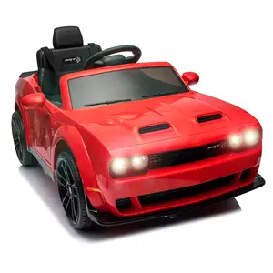 GARVEE Licensed Dodge Challenger 12V Electric Ride-On Car with Remote Control, LED Lights, Bluetooth, MP3, Battery Powered Vehicle for Young Riders, Red