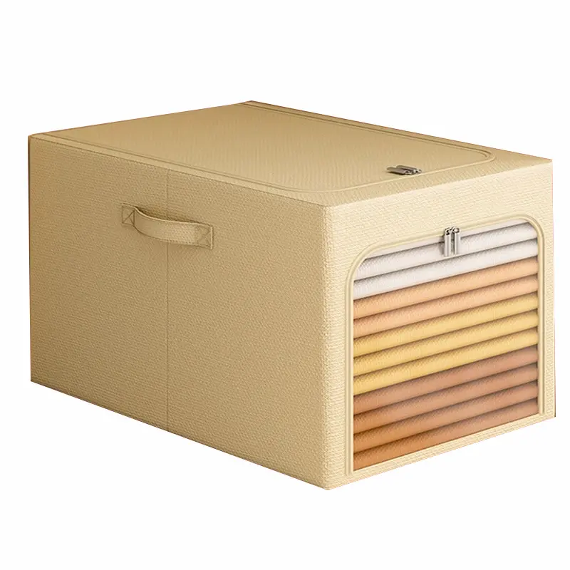 Large Volume Clothes Storage Box, Steel Frame Deep Clothing Storage Bin with Handle, Large Clothes Storage Organizer for Quilts, Clothing,47x35x30cm, for Bedroom, Office, Closet