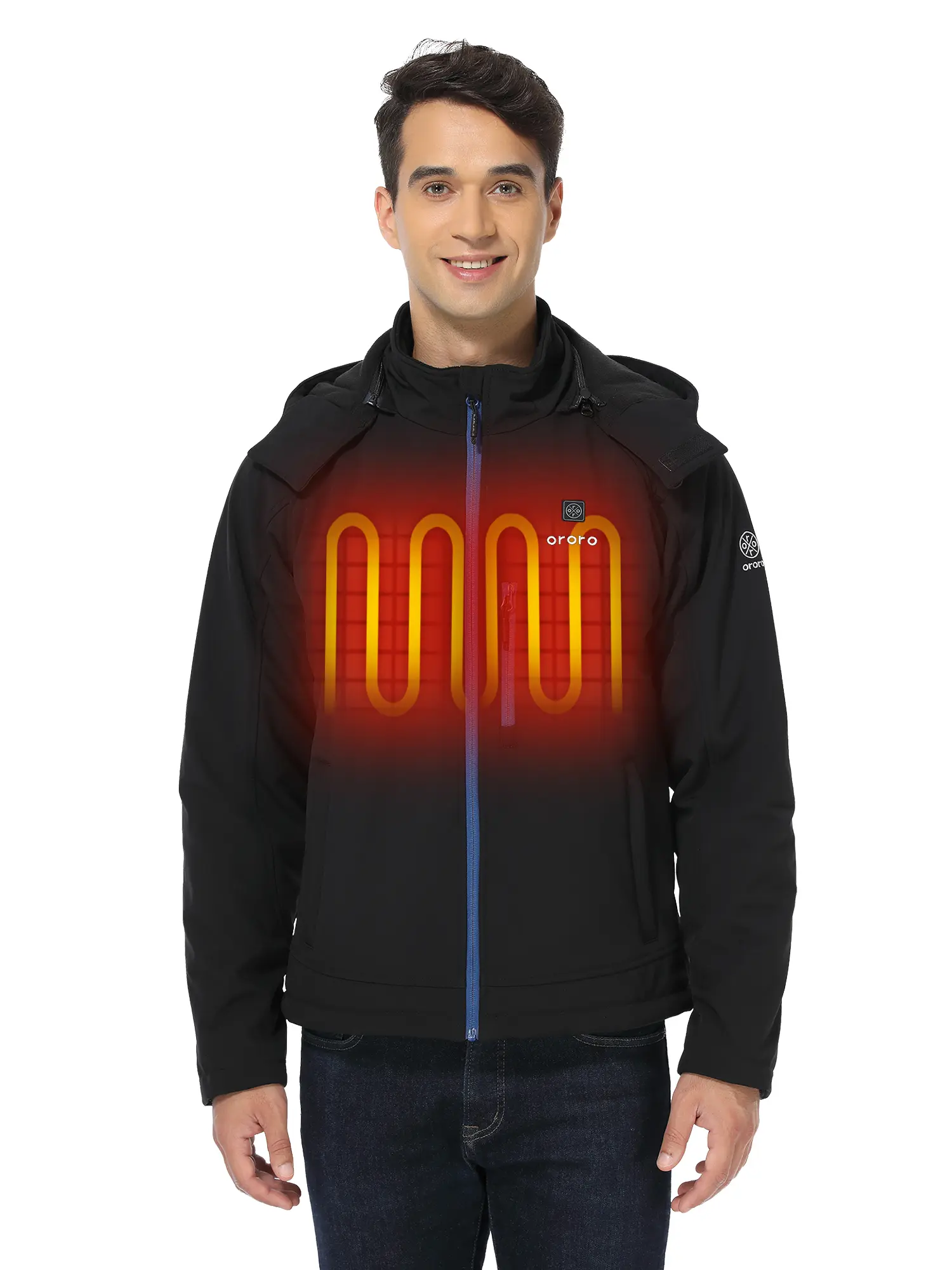 ororo Men's Soft Shell Heated Jacket with Detachable Hood and Battery Pack Menswear Coats, Water and Wind Resistant Outdoor Jacket Hoodie