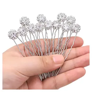 12 Pcs Crystal Bridal Hair Pins Clips 2.75in Flower Water Diamond U-shaped Fork Beauty & Personal Care