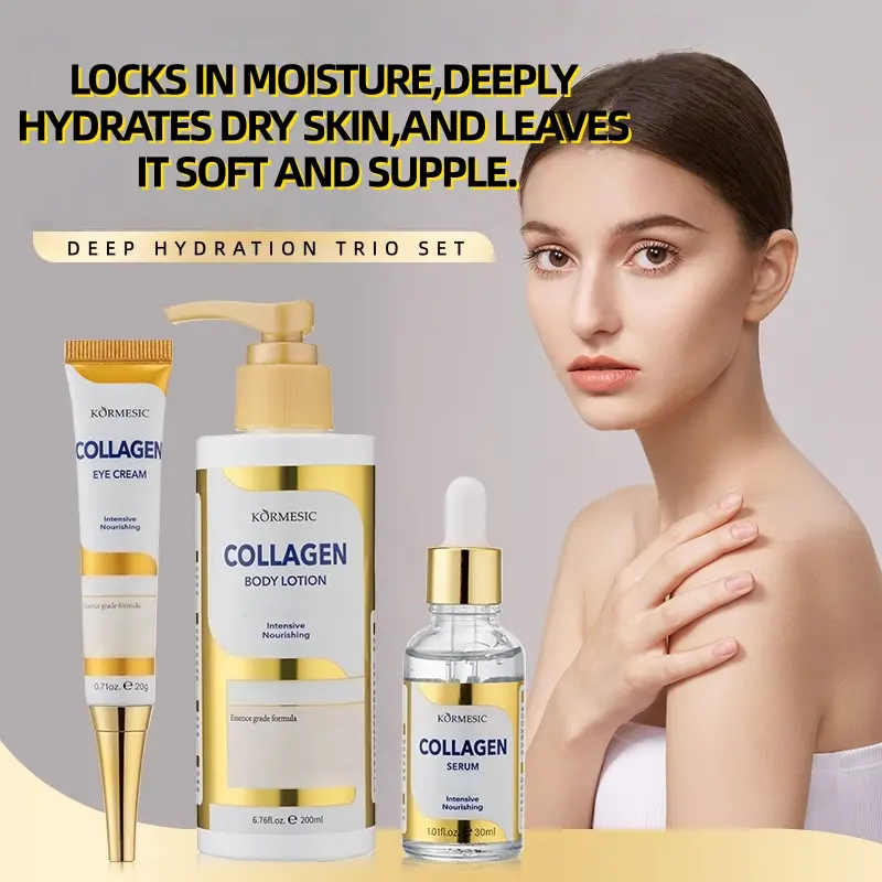 3-in-1 Complete Collagen Skincare Kit – Deeply Moisturizes, Plumps Skin & Locks in Long-Lasting Hydration，Hydrating Collagen Trio: Soothed Eyes, Hydrated Face & Silky Smooth Body，Collagen Skincare for Women Including Serum, Eye Cream and Body Lotion