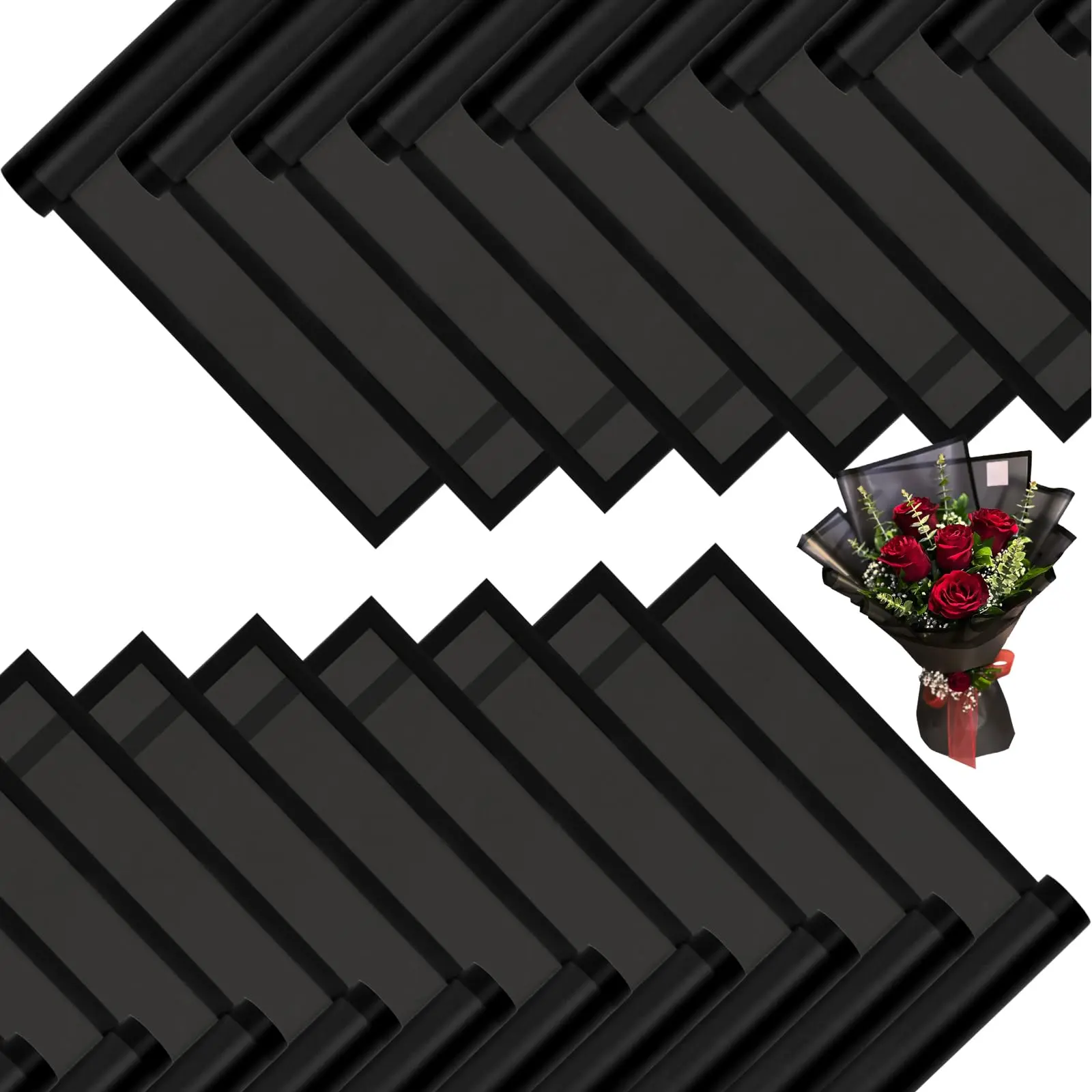 20 Sheets Waterproof Korean Flower Wrapping Paper - Bouquet Wrapping Kit, Florist Supplies, Decorative Packing Paper Gifts & Wrapping, Black Ancient Comic Style PET Film Sticker Book, Flower Bouquet Accessories for Gift Packaging