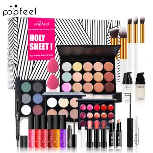 Popfeel Professional Makeup Kit Set, High Pigment Eyeshadow Palette, Matte Lipstick, Concealer, Contour Powder, Foundation, Brush, Suitable for Beginners & Pros