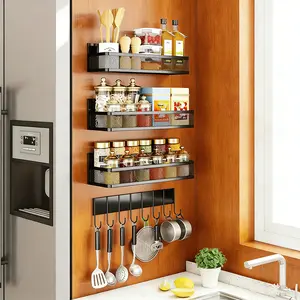 Three-layer magnetic refrigerator storage rack - A space-saving magnetic refrigerator storage rack with an upper and lower layer, with rust-proof black/white frame, suitable for side-by-side refrigerators, easy to install, multi-layer kitchen storage rack