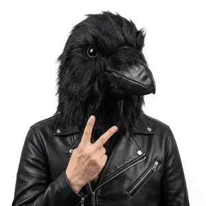 Black Crow Mask Animal Bird Mask Realistic Crow Latex Mask Halloween Party Carnival Role Playing Costume Props Adult