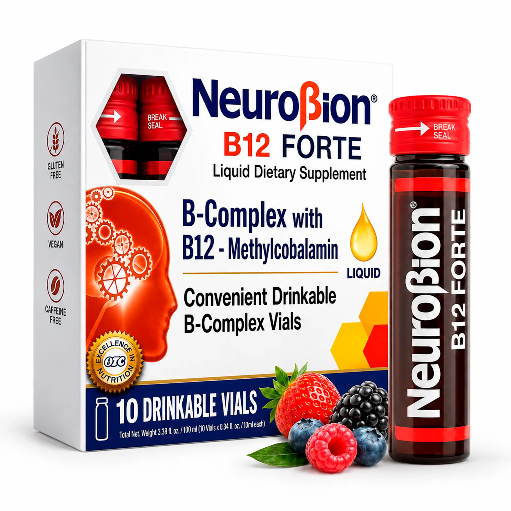 Neurobion B12 Forte Liquid Multivitamin Dietary Energy Supplement - 10 Vials x 10 ml (Packaging May Vary) with B1, B6 Vitamins for Basic Wellness, Multi-Ingredient Vitamins Supplements, Liquid Multivitamin Vitamins Supplements