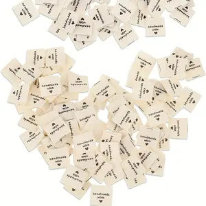 120PCS Sewing Labels for Handmade Items, Sewing Frabric Tags Handmade with Love Labels, Off White Polyester Fabric Tags Sew on Clothing Crochet Tags for Clothing, Hats, Scraves and Sewing Clothing DIY Crafts( 4 x 2 cm)