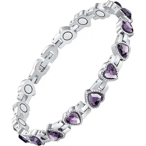 Magnetic Bracelets for Women, Titanium Steel Magnetic Bracelet with Neodymium Magnets & Sparkling Crystals, Jewelry Valentine’s Day Gift