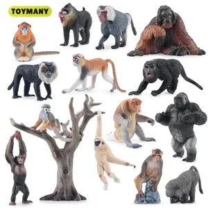 TOYMANY 15pcs Unisex PVC Plastic Monkey & Primate Figurines Toyset - Realistic Jungle Action Figures, Chimpanzee, Gorilla, Orangutan Incl., Decorative Educational Gift for 3+ Kids