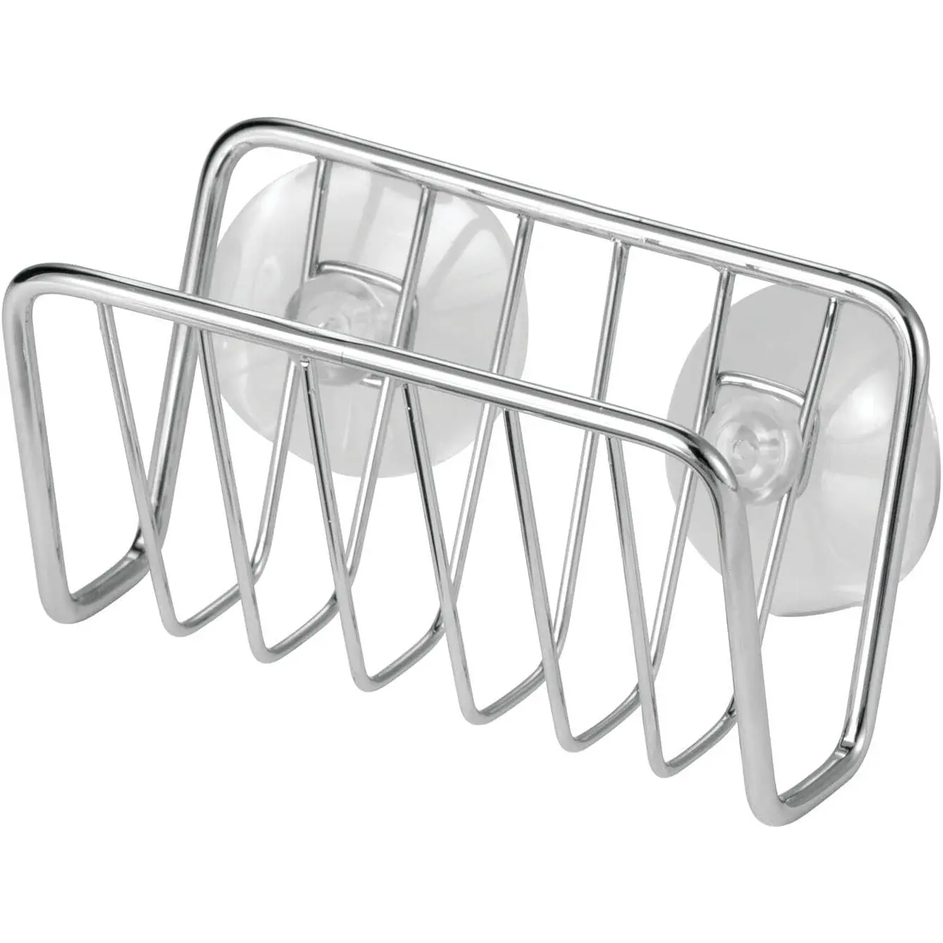 Metal Sponge Holder for Kitchen Sink with Suction Cups - Small Holder for Sponges in the Kitchen or Soap Holder in the Bathroom - Quick Drying Open Wire Basket - Ronde Collection - Chrome