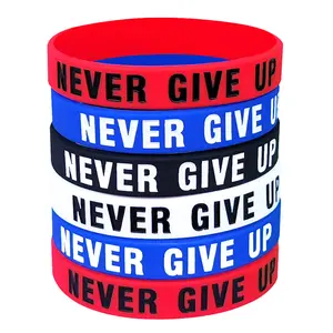 6Piece Never Give Up, Rubber Bracelet Inspirational Motivational Silicone Wristbands for Women and Men