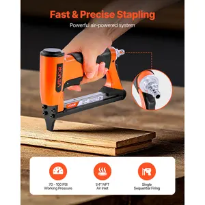 VEVOR Pneumatic Stapler, No. 22 Pneumatic Decorative Stapler, Suitable for 71 Series Fine Line Staples, 3/8" Crown Height, 1/4"-5/8" Length, Maximum Load 180 Staples, Suitable for Decoration, Carpentry, Projects