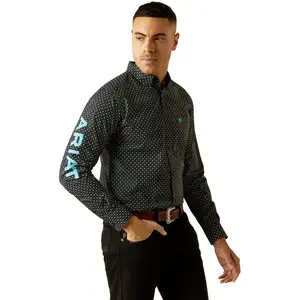 ARIAT MENS TEAM ABEL BLACK/BLUE LONG SLEEVE SHIRT WITH WESTERN PRINT - 10058738