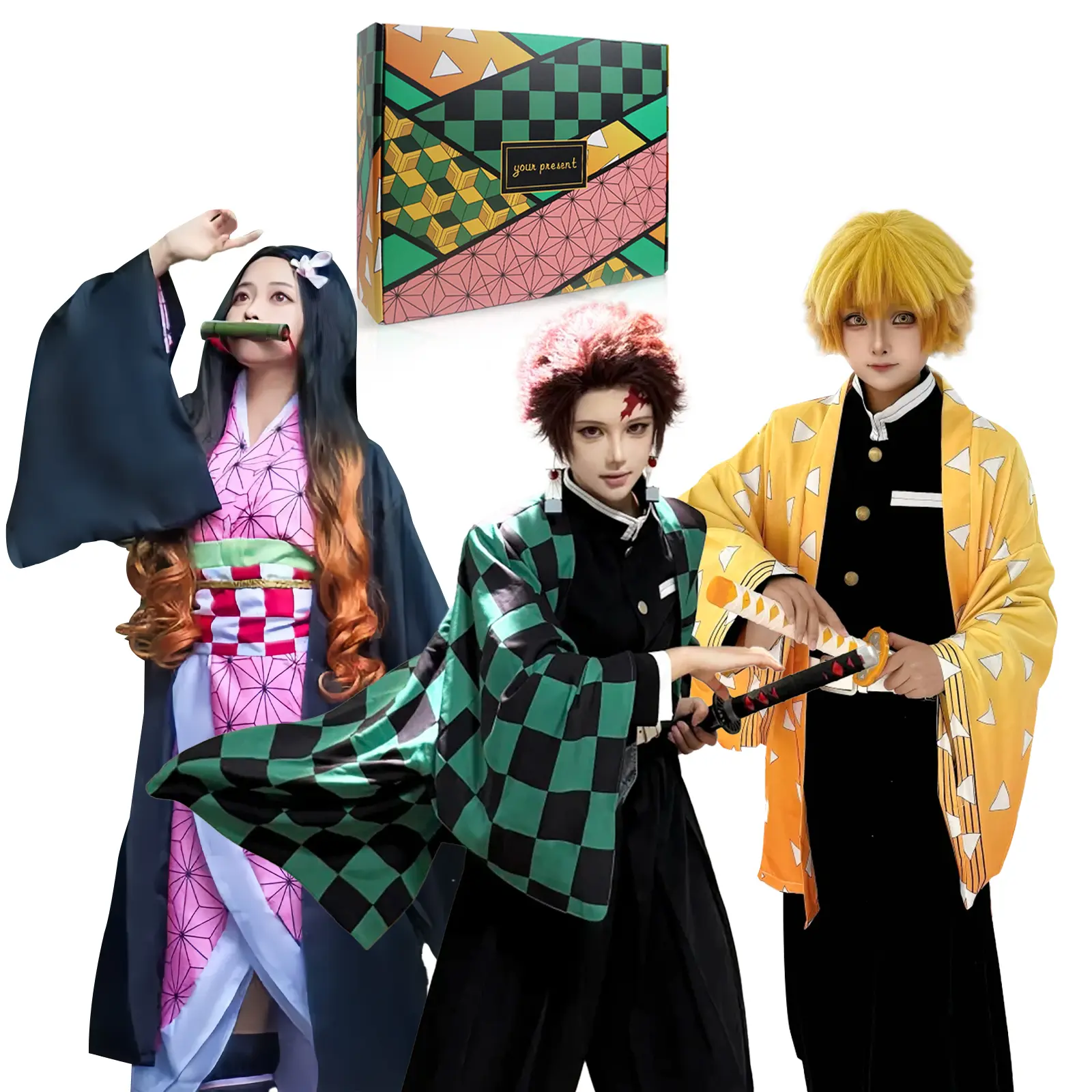 Anime Kimono Cosplay Costume Set with Wig, Adult Anime Uniform Outfit for Men and Women, Halloween, Cosplay Events and Role, Play Parties,Asian Size Order Size up Tanjiro Clothes