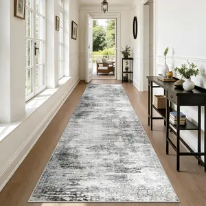 60x320cm/24x126inch Abstract Runner Rug Washable Runners for Hallways, Non Slip Kitchen Runner Printed Faux Wool Entryway Runner Indoor, Modern Abstract Floor Carpet for Hall Kitchen Bedroom