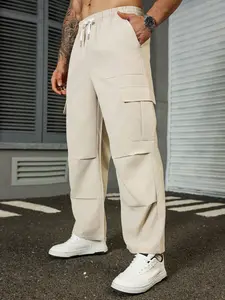 Men's Plus Size Lightweight Work Pants, Elastic Waist Drawstring Zipper Pockets, Comfortable Breathable, Ideal for Outdoor Casual Wear