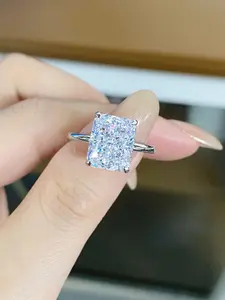 Pure Silver Ring Large Ice Sugar Ring for Women, High Carbon Zircon Diamond Wedding Band, Elegant Rhodium Plated Jewelry Gift