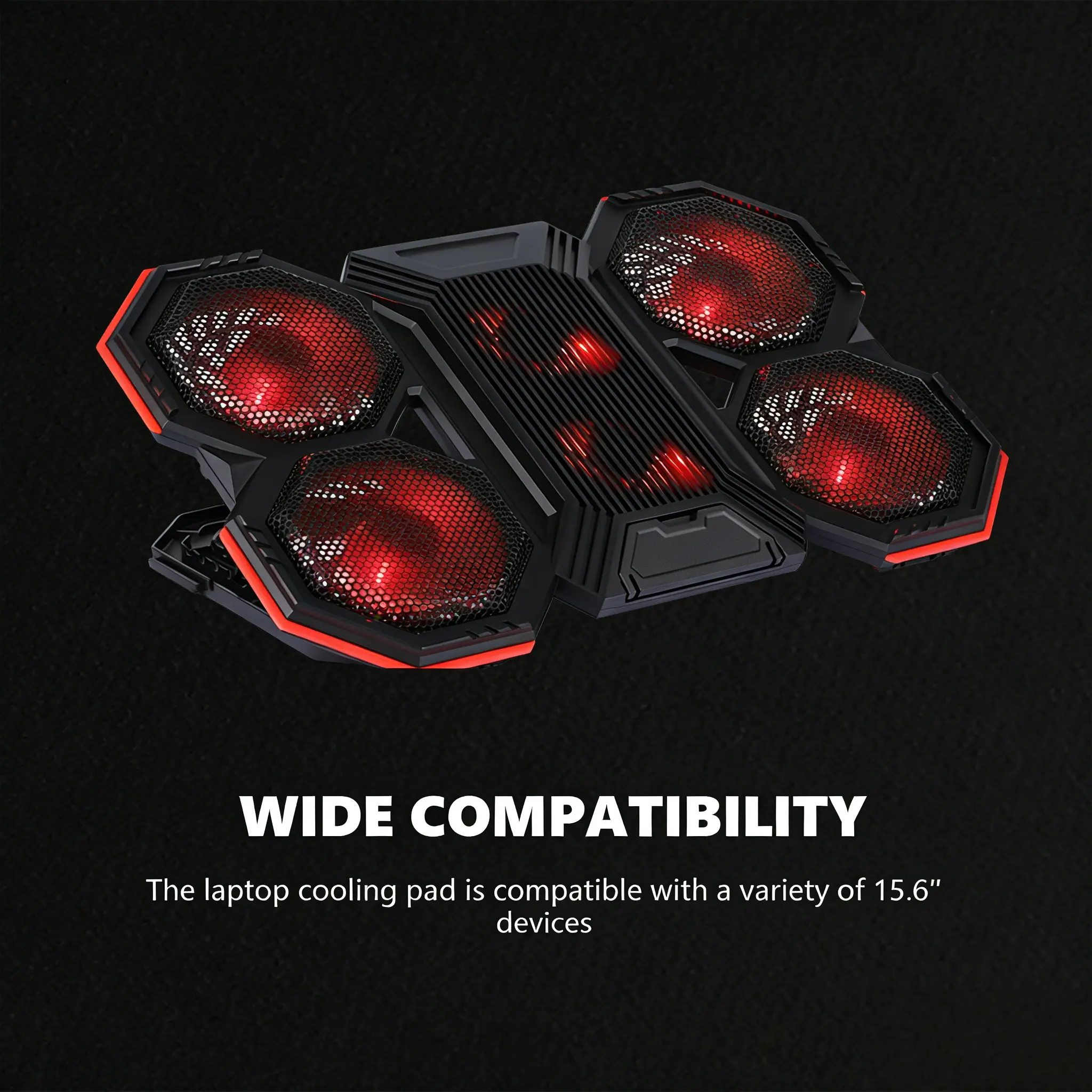 Adjustable Laptop Cooling Pad with 6 Fans - 6-Speed Wind & 6-Level RGB Light (One Knob Sync), Dual USB Hub, Built-in Phone Stand, Compatible with 9-17.3 Inch Laptops, 860g Portable Design for Gaming/Streaming/Online Meetings/Work/Study/Travel