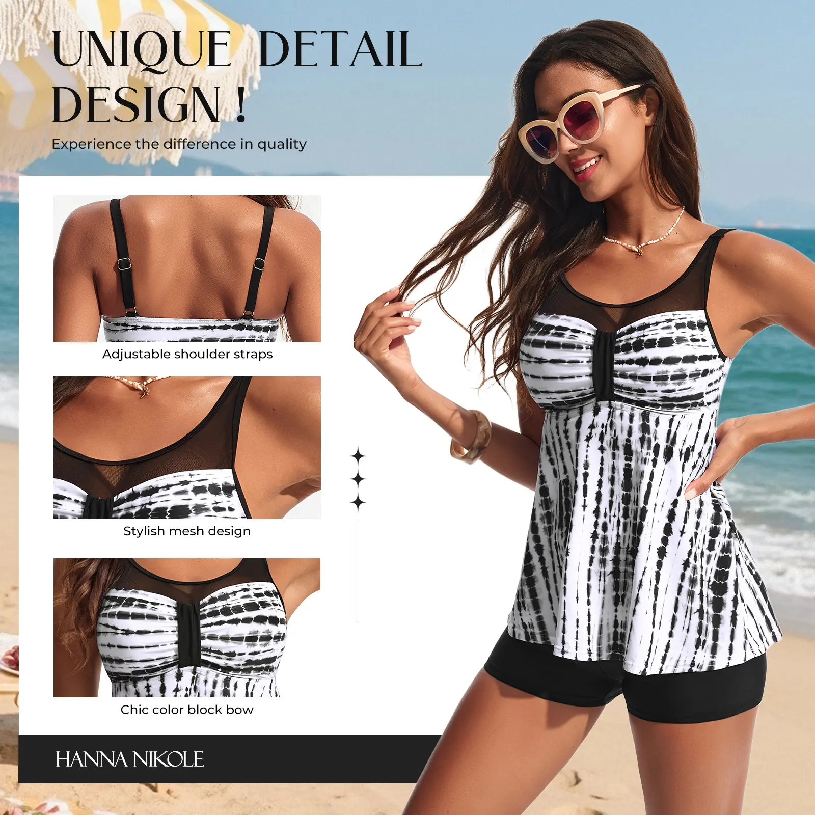 Hanna Nikole Women Two Piece Tankini Swimsuit Modest Bathing Suit Mesh Flowy Swim Top with Tummy Control Boy Shorts #tiktokshopbacktoschool