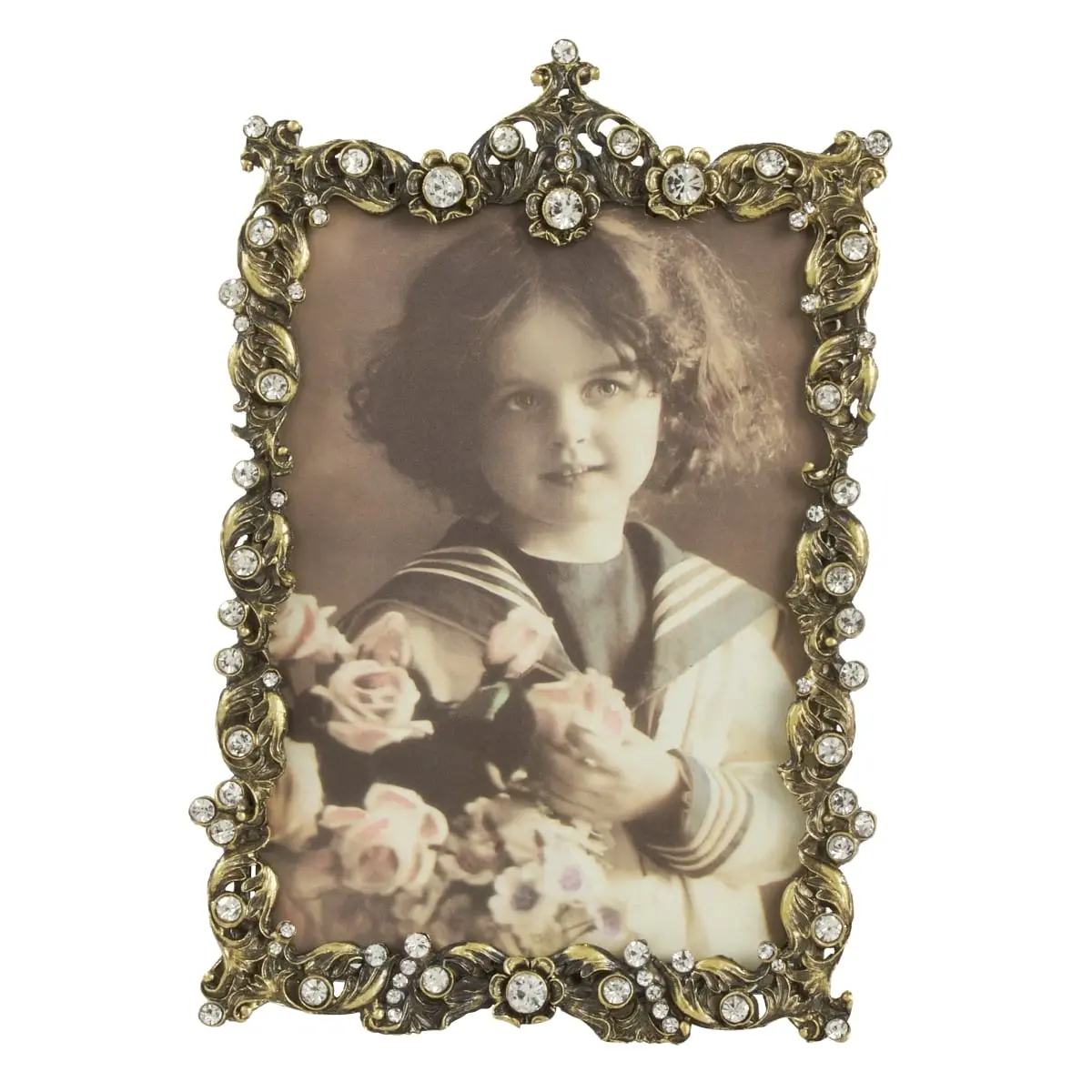 SARO PF748.C3.55 Jeweled Photo Frame with Wavy Borders Clear