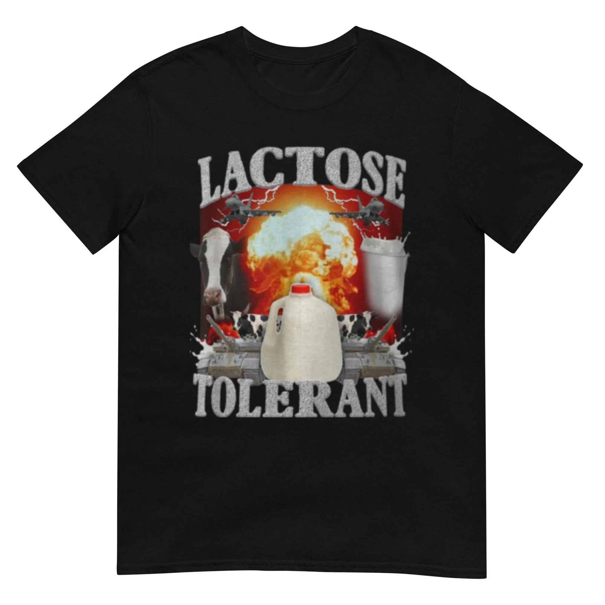 Lactose Intolerant Graphic T-Shirt for Men, Casual Lightweight Short Sleeve Top in Smooth, Seamless 100% Cotton, Tshirt, Shortsleeve, Fabric, Graphics, Soft, Menswear, Foldable, Seamless Armpits, All Seasons, Fitted Cut, Round Neck, Plain