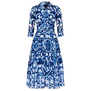 Audrey Dress #4 Maiolica Blue Tile Big White Admiral Blue