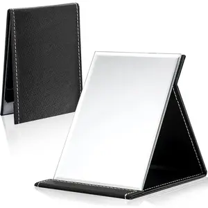 Portable Folding Travel Mirror, Adjustable Ultrathin Rectangular Mirror for Camping, Home Use (4.3" * 2.9") Black