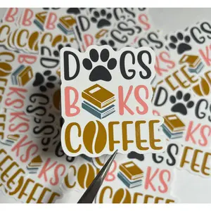 Dogs Books Coffee Vinyl Sticker