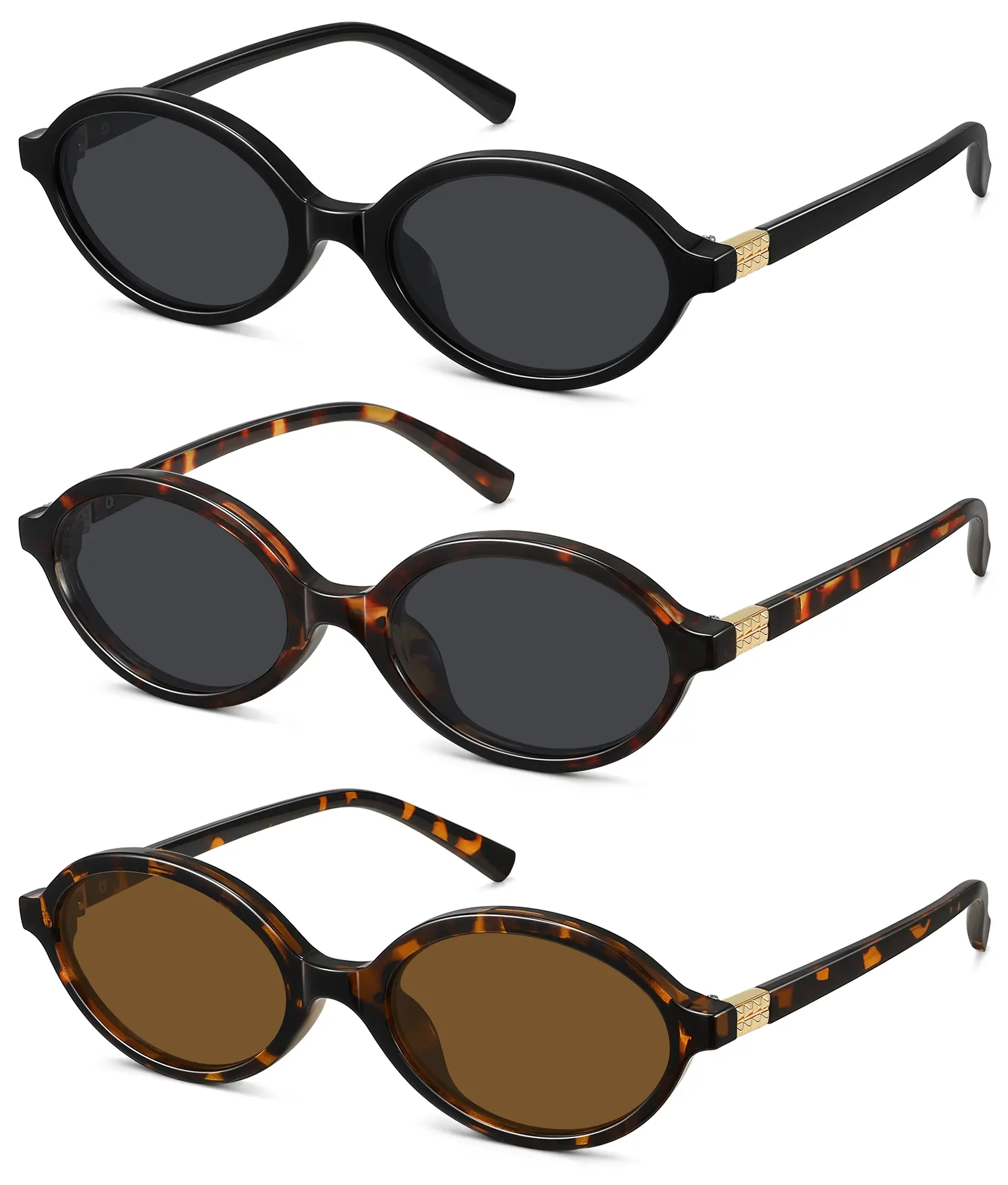 3PCS WOWSUN Retro Oval Sunglasses Womens Trendy Sun Glasses Sunnies UV400 Protection