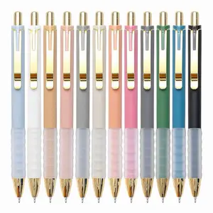 Linbsunne Ballpoint Pens Black Medium Point 1mm Pen with Super Soft Grip Ball Point Pen for Men Women Retractable Pens (gold-12 pcs)