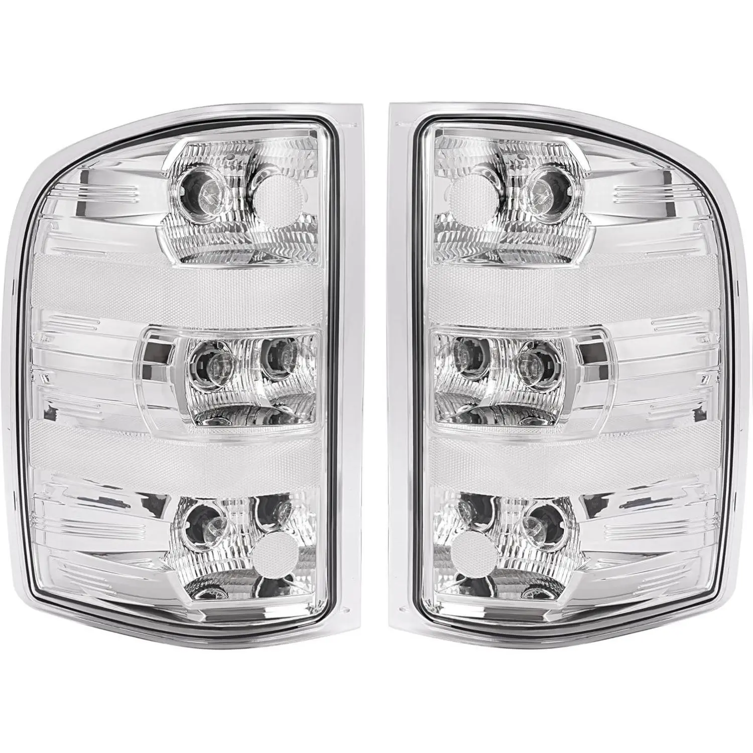 Tail Light Lamp Pair Compatible with 2007-2014 Chevy Chevrolet Silverado 1500 2500 HD 3500 HD & 2007-2009 GMC Sierra 3500 HD Driver Side & Passenger Side Clear Lens+Chrome Housing
