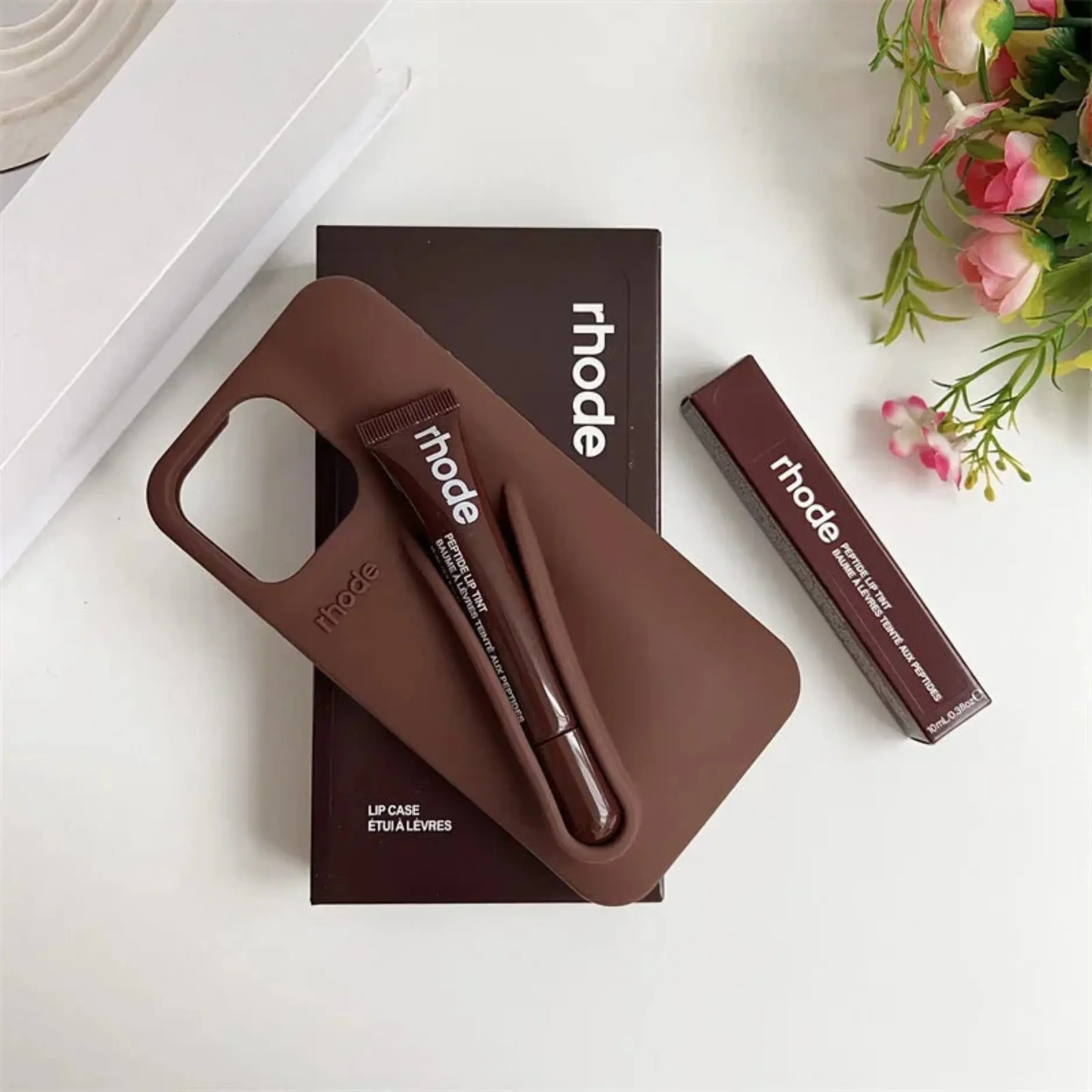 (Deal for you) Rhode Phone Case With Box and Lip Gloss Set Silicone Case for iPhone 17 16 15 14 13 12 11 Pro Max Plus Lipstick Toast Espresso Ribbon Cover