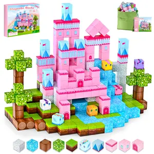 SummerVibes Pink Castle Magnetic Blocks, 100PCS Magnetic Building Cubes for Girls Boys, STEM Creative Educational Toys for Kids 3 4 5 6+ Years Old, Magnet Tiles Set, Montessori Stacking Toy, Toddlers Gifts, Mom Gift for Mother's Day outdoorfun fathersdayg