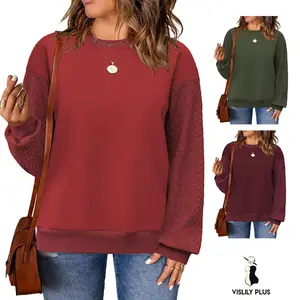 Plus-Size-Sweatshirts for Women Casual Crewneck Oversized Tops Women's Cable Knit Sleeve Loose Fit Pullover Soft Lightweight T-shirts XL-5XL DPS1136 Breathable Womenswear sweater for women