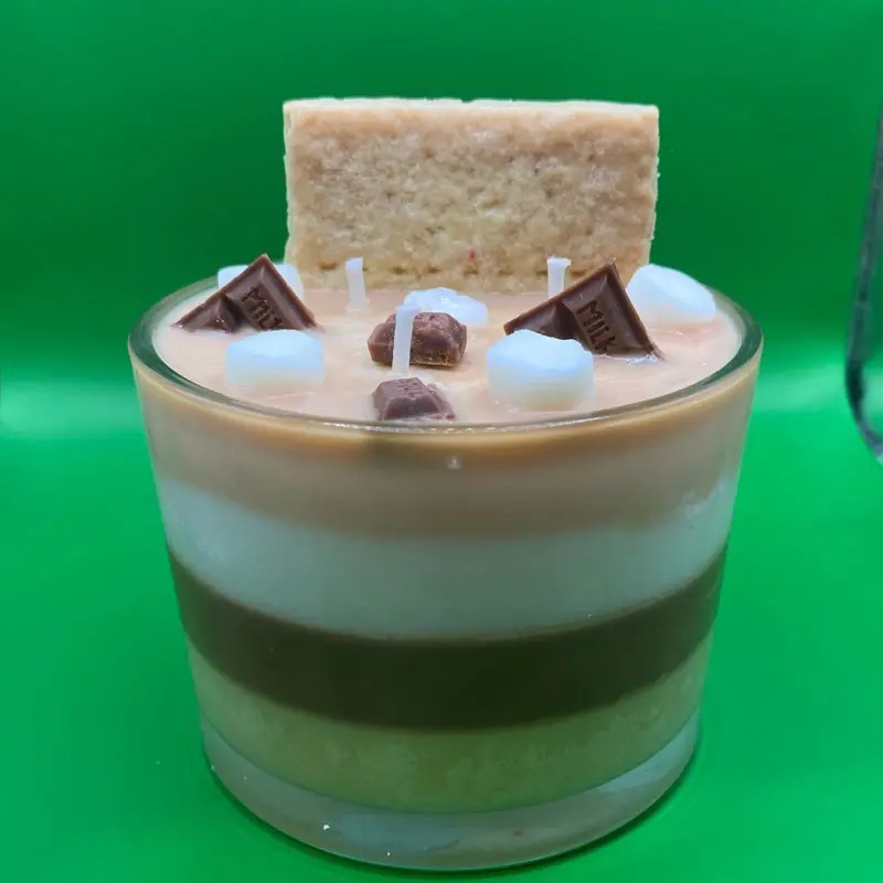 S'mores Candle - Layered Dessert Inspired Design with Marshmallows and Chocolate Pieces in Glass Container