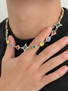 Men's Vintage Color Gemstone Necklace, Hip Hop Street Style, Stainless Steel Chain, High-End Design, Latin Accessory, Exquisite Jewelry Gift