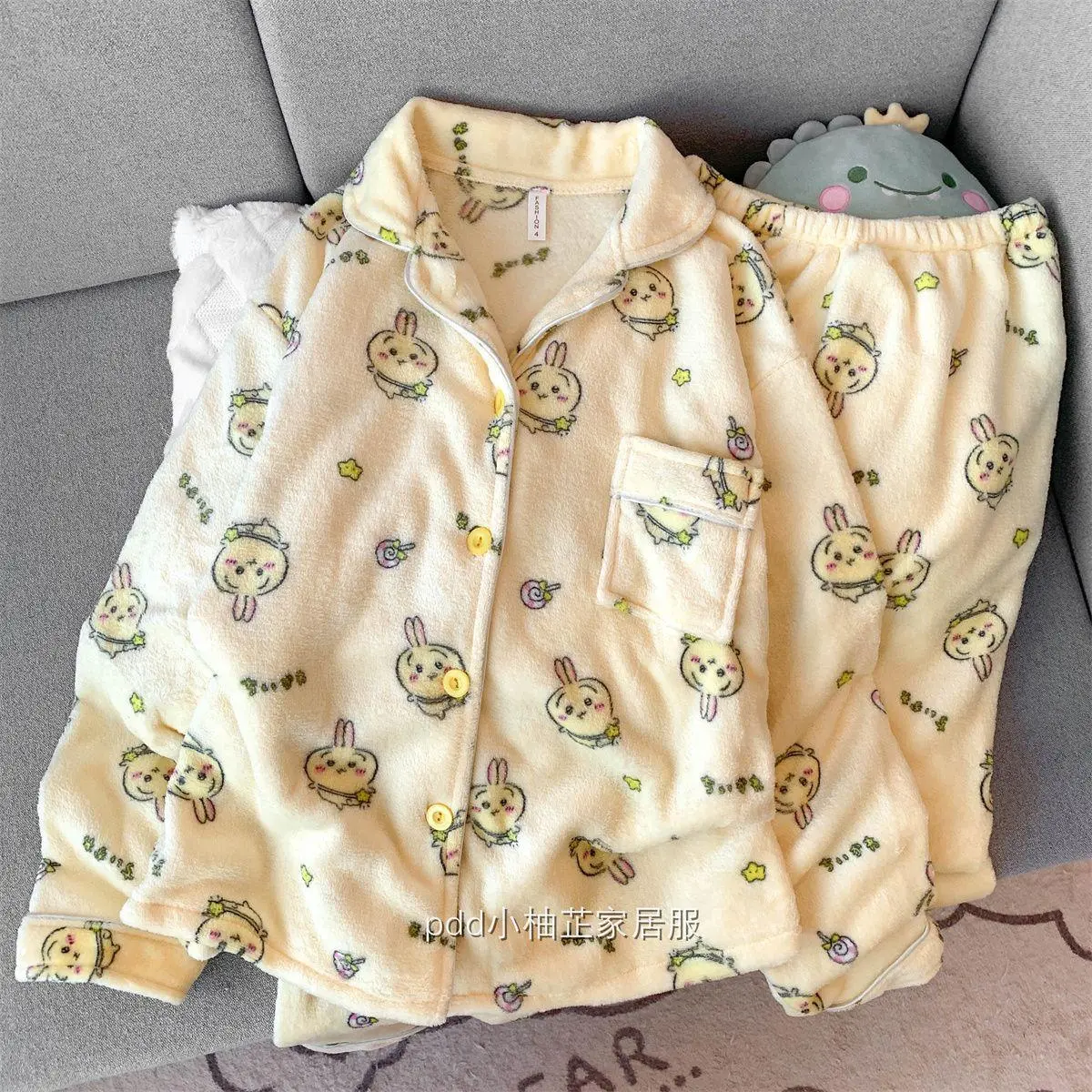 Women's Winter Chiikawa Plush Pajama Set - Thickened Cute Cartoon Kawaii Loungewear, Warm Usagi-Themed Pyjamas for Girls, New Home Loungewear