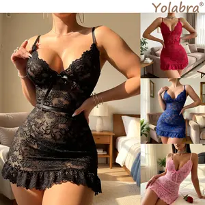 Women’S Seductive Deep V-Neck Lace Lingerie Sleepwear With Sheer Mesh & Adjustable Straps, Flattering Bodycon Fit, Breathable Soft Lace Fabric, Elegant Perspective Design, Perfect For Nightwear, Bedroom, Date Nights, Honeymoon, Valentine’S Day