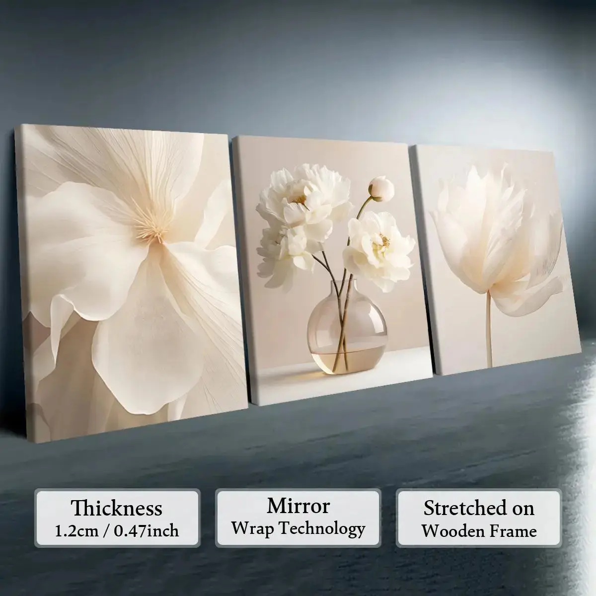 3Pcs Minimalist Waterproof Floral Canvas Paintings - Wooden Framed Wall Decor, House Decor, Aesthetic Living Room Decorations, Nature Art Home Goods, Ideal Bedroom Gift for Home Inspo Enthusiasts, Water Resistant