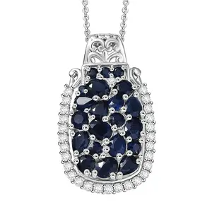 Premium Blue Sapphire and Moissanite 3.25 ctw Gilded Dynasty Pendant Necklace in Rhodium Over Sterling Silver 20 Inches Christmas Gifts