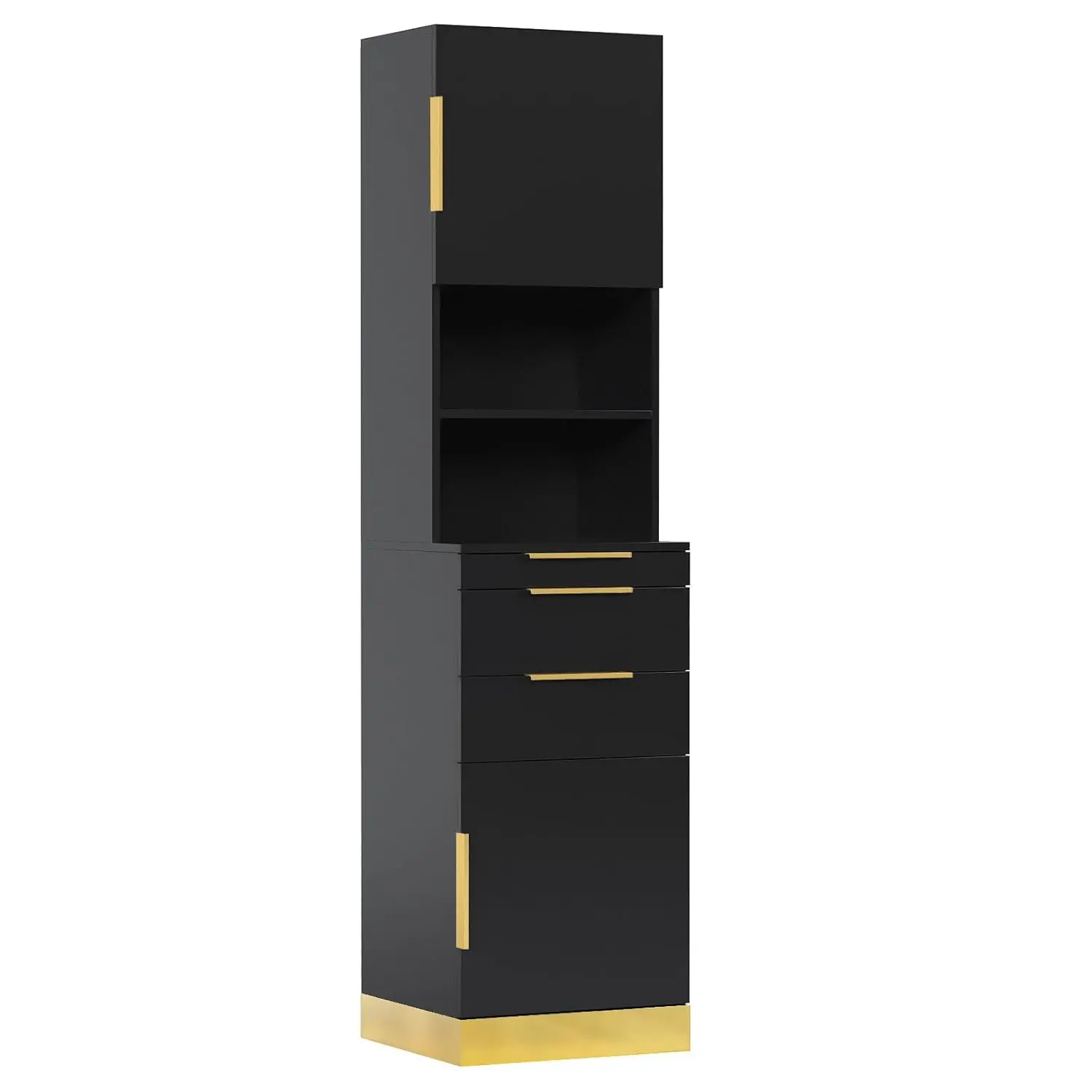 OmySalon Salon Station, Barber Station for Hair Stylist, Beauty Storage Cabinet with Stainless Steel Finish & Drawers & Dryer Holders, Modern Spa Equipment for Barbershop