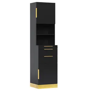 OmySalon Salon Station, Barber Station for Hair Stylist, Beauty Storage Cabinet with Stainless Steel Finish & Drawers & Dryer Holders, Modern Spa Equipment for Barbershop