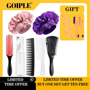 Pink Hair Brush Set 16 Counts Detangler Wide Tooth Comb Satin Bonnet Nylon Bristle Brush Edge Tool Kit for Curly Hair Styling  Anti Static Hairbrush