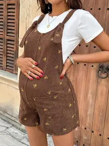 MaterniRIO Maternity Casual Printed Jumpsuit Maternity Overalls Brown Romper Women Maternity Romper Short Overalls Women's Overalls Maternity Short Overalls Brown Maternity Romper Women's Short Overalls